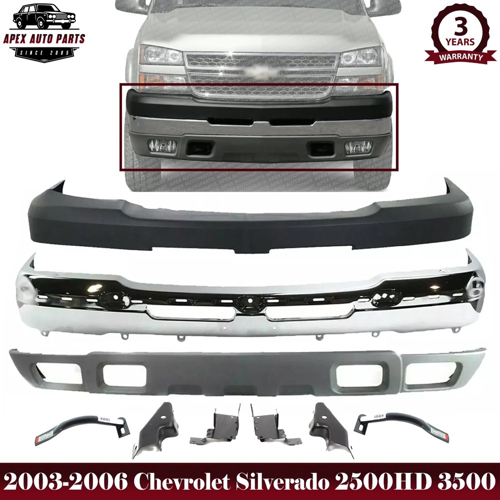 Front Bumper Chrome Kit Steel Set of 9 For 2003-2006 Chevy Silverado 2500HD 3500
