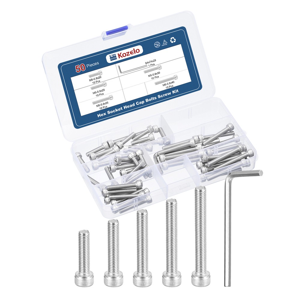 50pcs M5 Socket Head Cap Screws Bolts Nuts Kit, 304 Stainless Steel