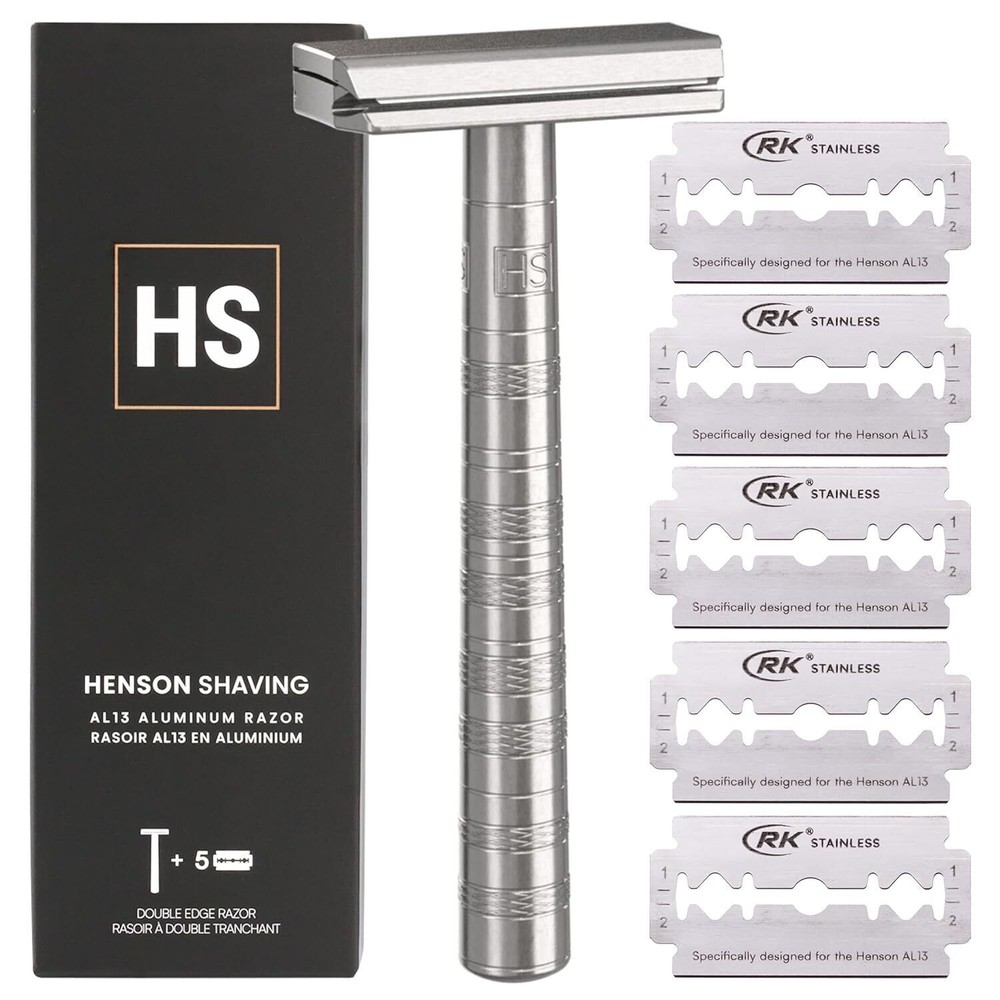 Aluminum Double Edge Safety Razor with 5 Spare Blades - 30° Angled Precision
