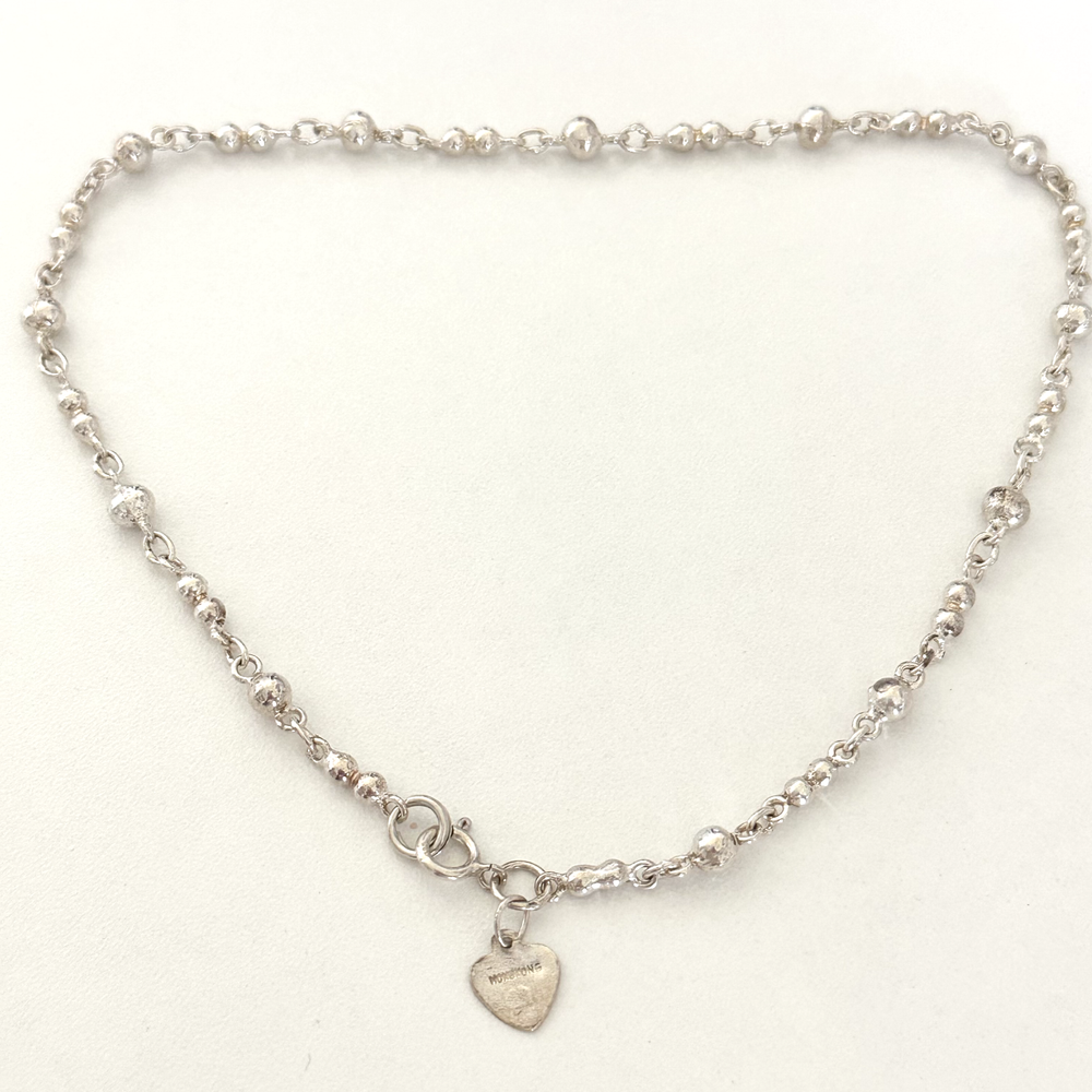 Vintage 925 Sterling Silver Heart Charm Beaded Anklet 12