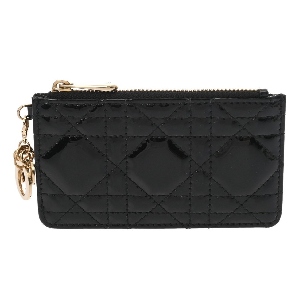 Dior Canage Lady Black Patent Calf Coin Purse Wallet Brand New Womens