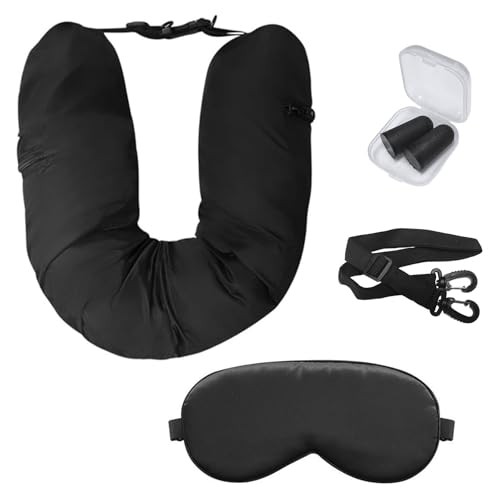 Travel Neck Pillow with Eye Mask & Earplugs - Stuffable & Portable