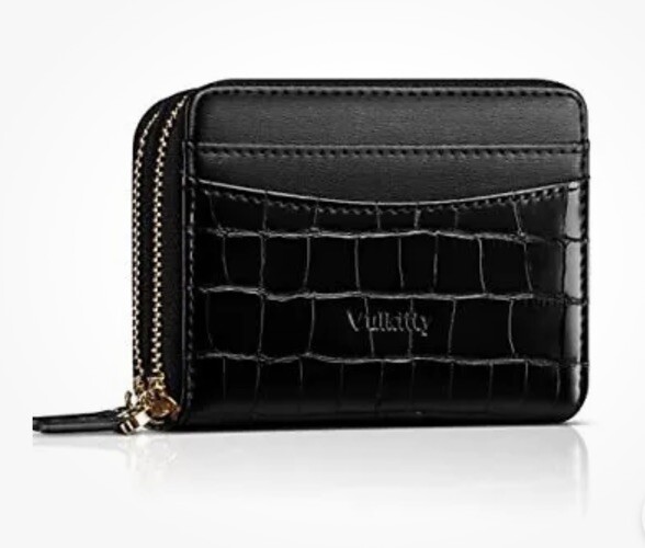 Slim RFID-Blocking Leather Credit Card Wallet for Women - Vulkitty Bk-image