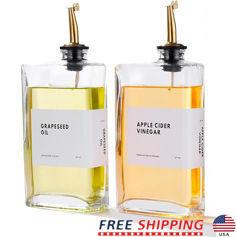 Olive Oil Dispenser Set with Labels for Kitchen Cooking Vinegar and Soy Sauce