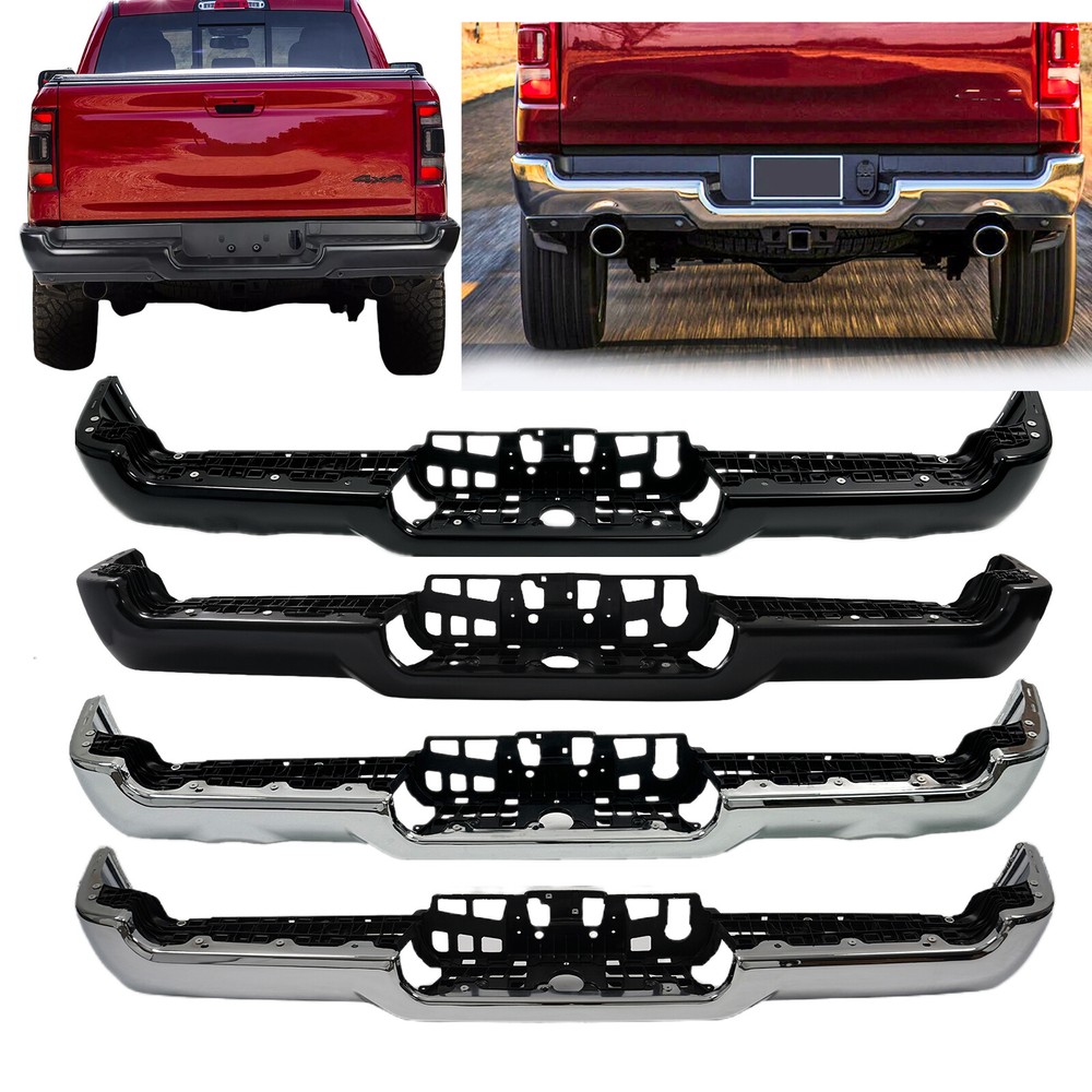 Black/Chrome Rear Bumper Face Bar fits for 2019-2024 Dodge RAM 1500 Dual Exhaust