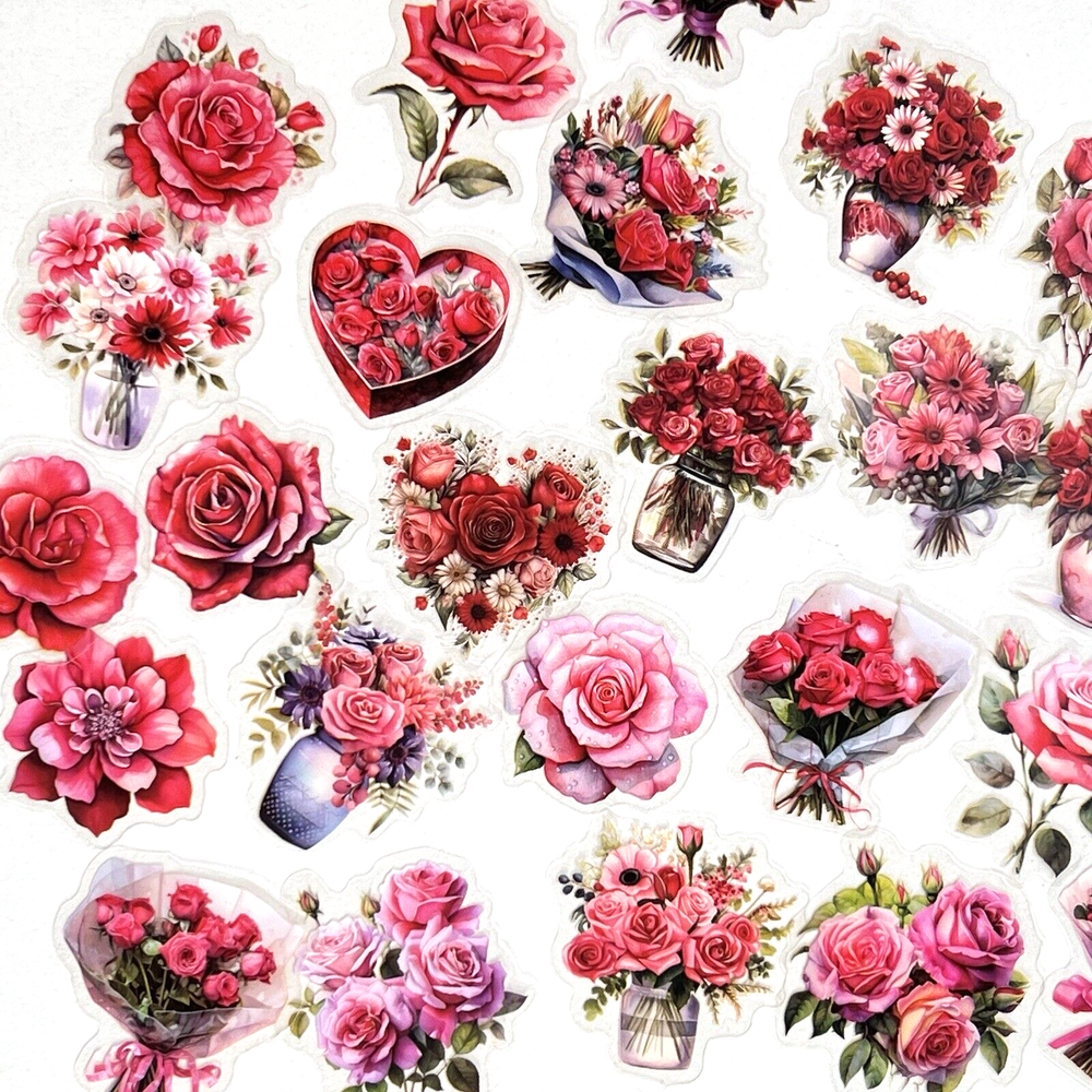 Valentine Red Pink Rose Stickers Scrapbooking  Junk Journaling Collage Cards