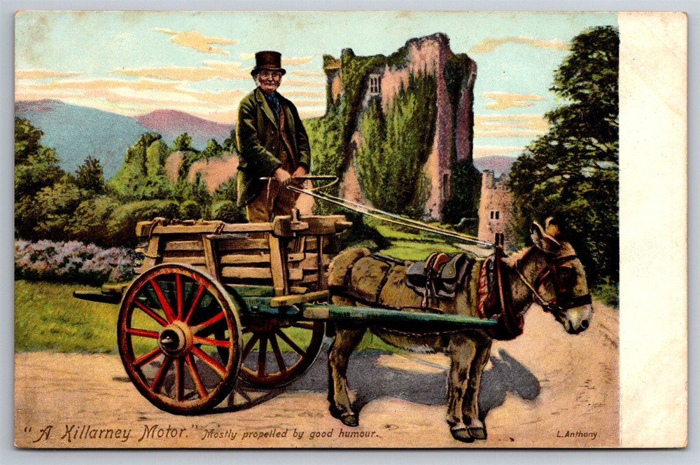 A Killarney Motor Mule Pulling Cart Good Humor Man C1907 DB Postcard Y14
