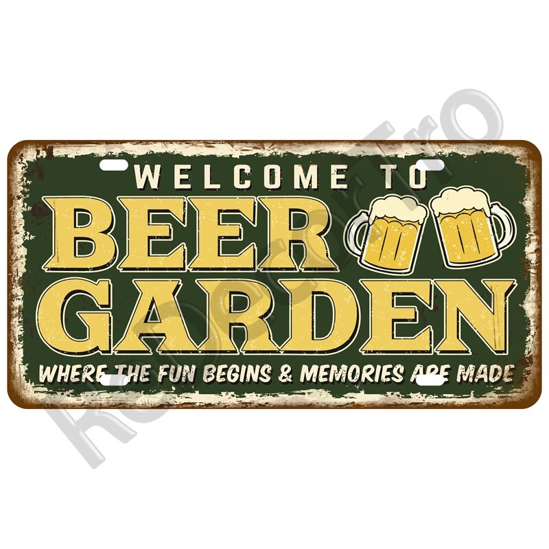 Beer Garden License Plate, Man Cave Garage Bar Home Wall Decor