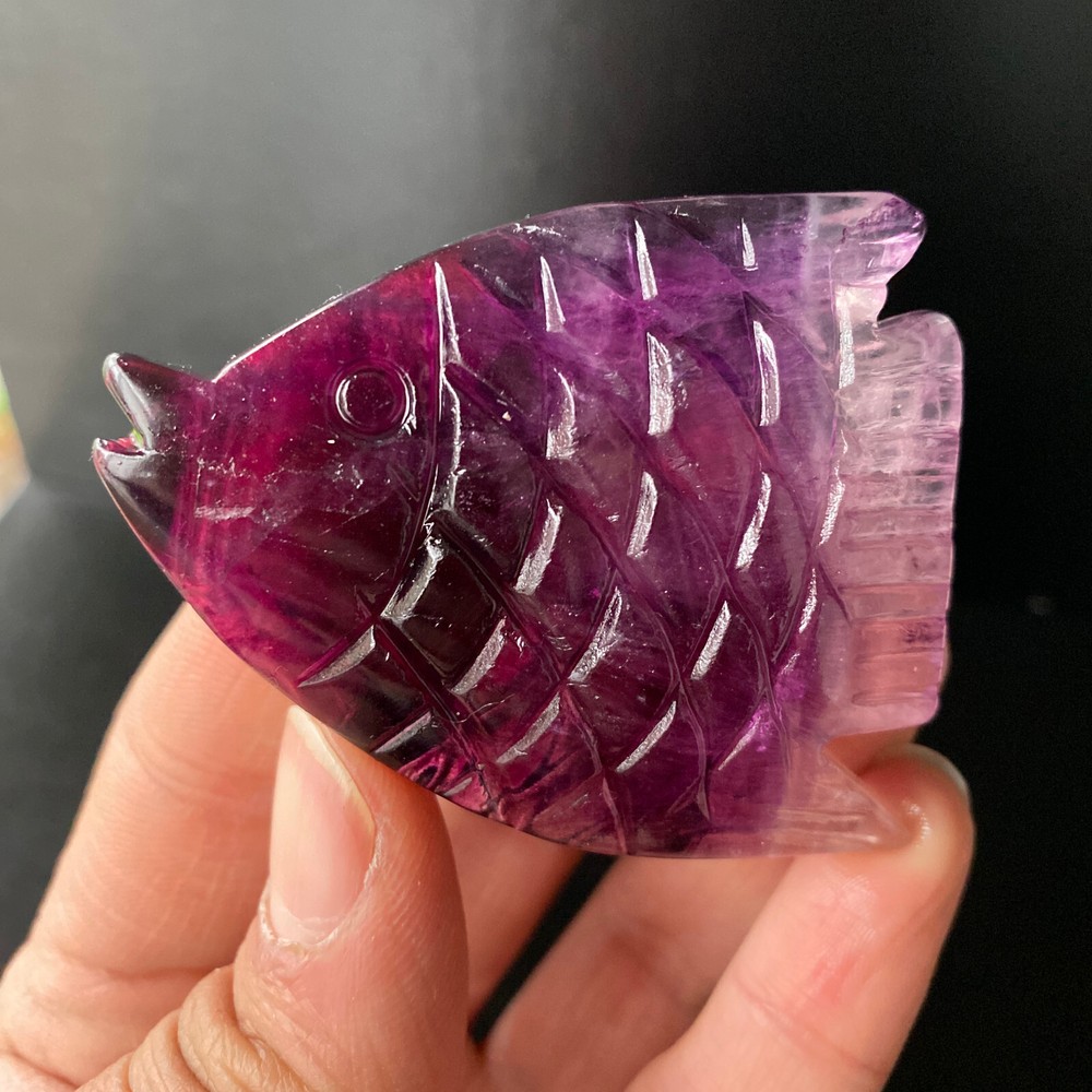 1pc Natural Fluorite Quartz Carved Fish Skull Crystal Reiki Healing Gem Decor