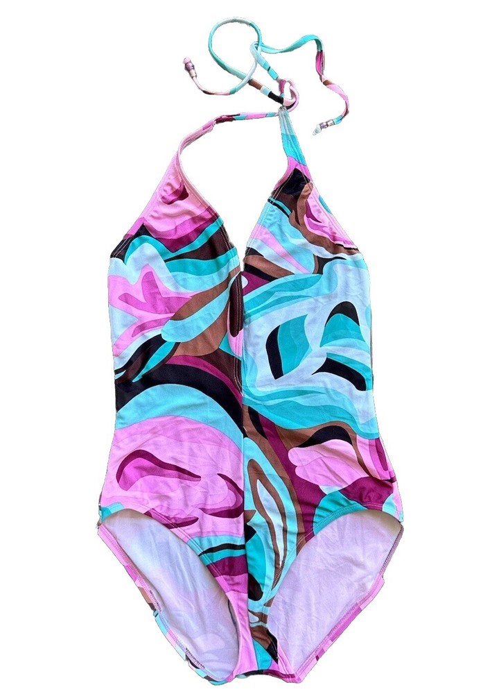 Anne Cole High Neck One Piece Swimsuit Size 14 Multi-colored Pink Purple New