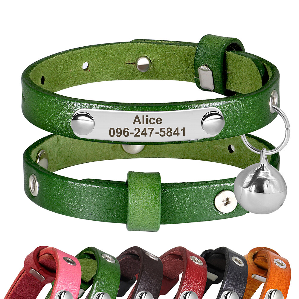 Custom Engraved Cat Collar with Bell & Adjustable Name Tag for Kittens and Dogs-image