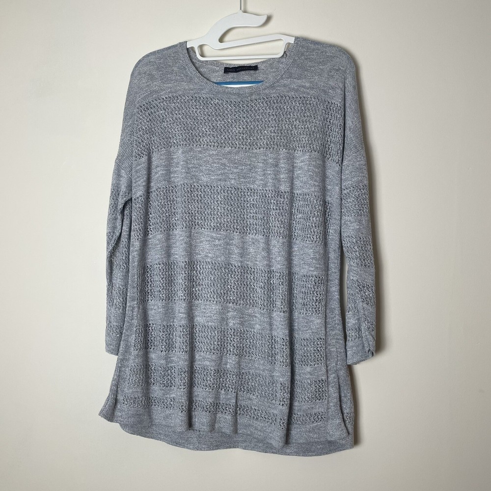 M&S Collection Women’s Grey Striped 3/4 Sleeve Jumper Size UK 10