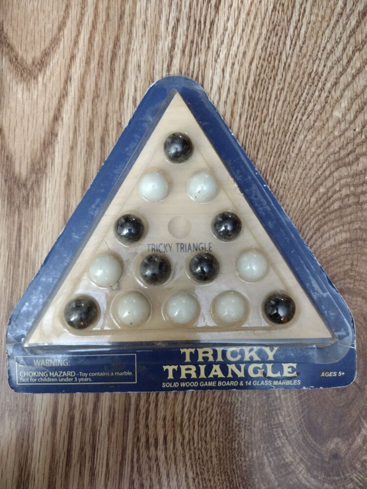 Classic 2005 Tricky Triangle Solid Wood Game Board & 14 Glass Marbles Ages 5+
