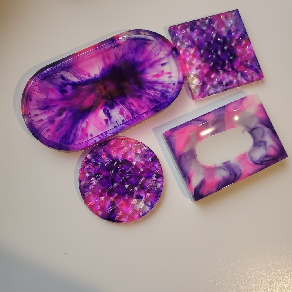 Epoxy Resin Handcrafted Trinket Tray Set for Jewelry and Decor