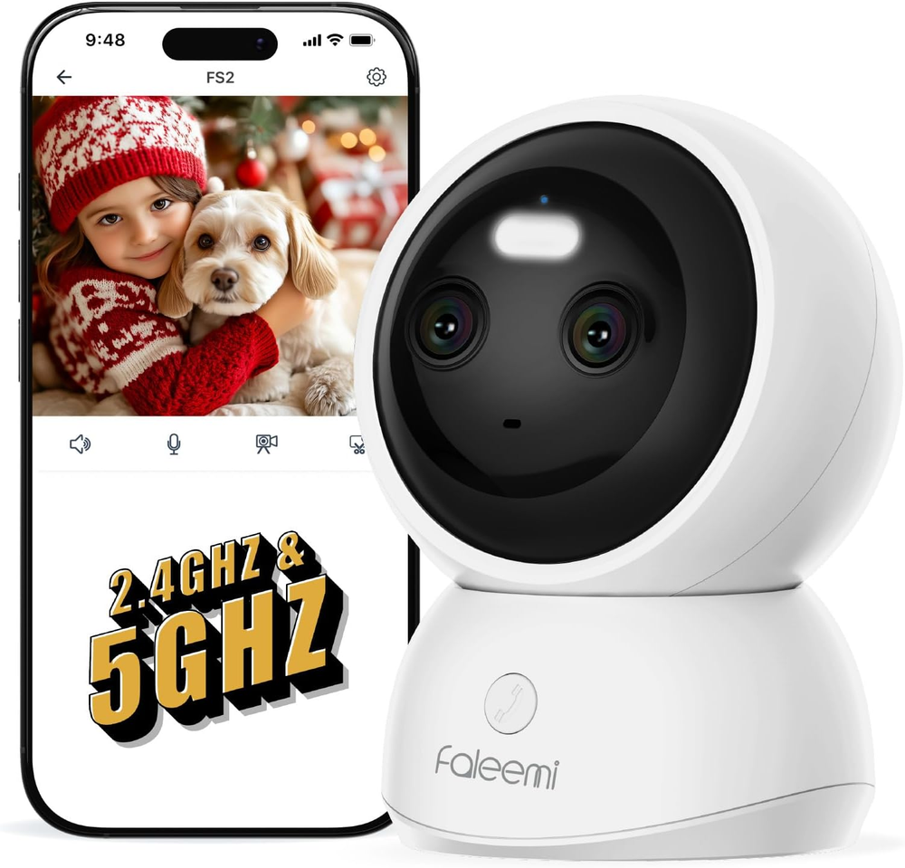 Dual Lens 2.4/5Ghz Wifi Security Camera, 360° PTZ 2K Indoor Nanny Cams with Phon