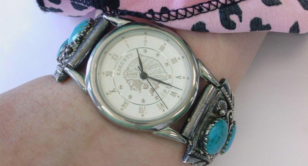 Southwest Tradition Indian MRF 925 (Sterling) & Turquoise Watch. BUY NOW!-image