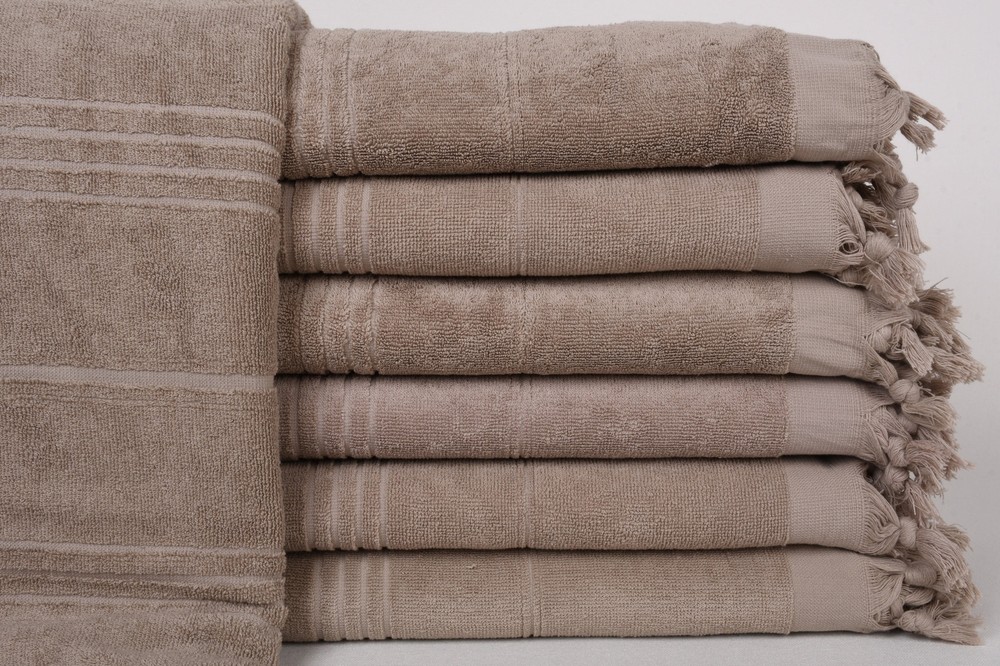 Turkish Beach Towel, Milky Brown Towel, 36x71 Inches, Striped,Terry Towel