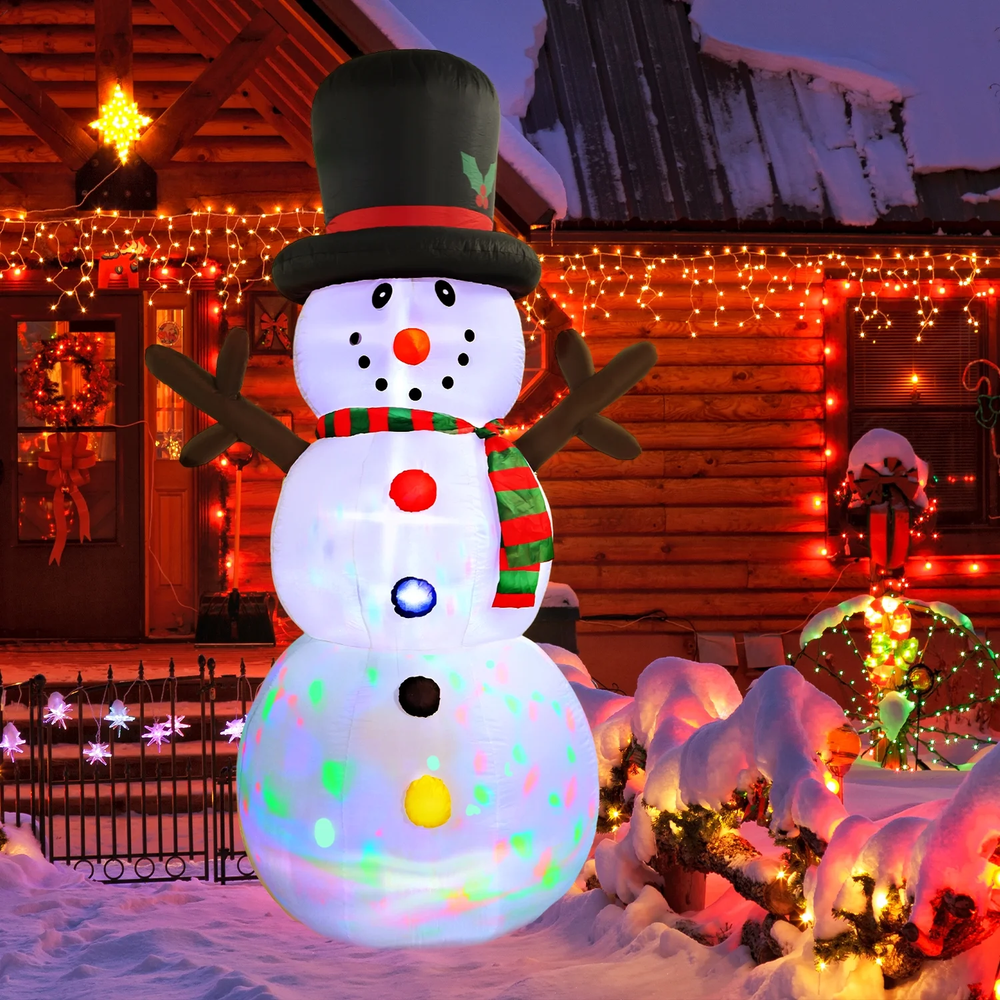 8FT Christmas Inflatables Snowman, Built-In Rotating Color LED Light up Xmas