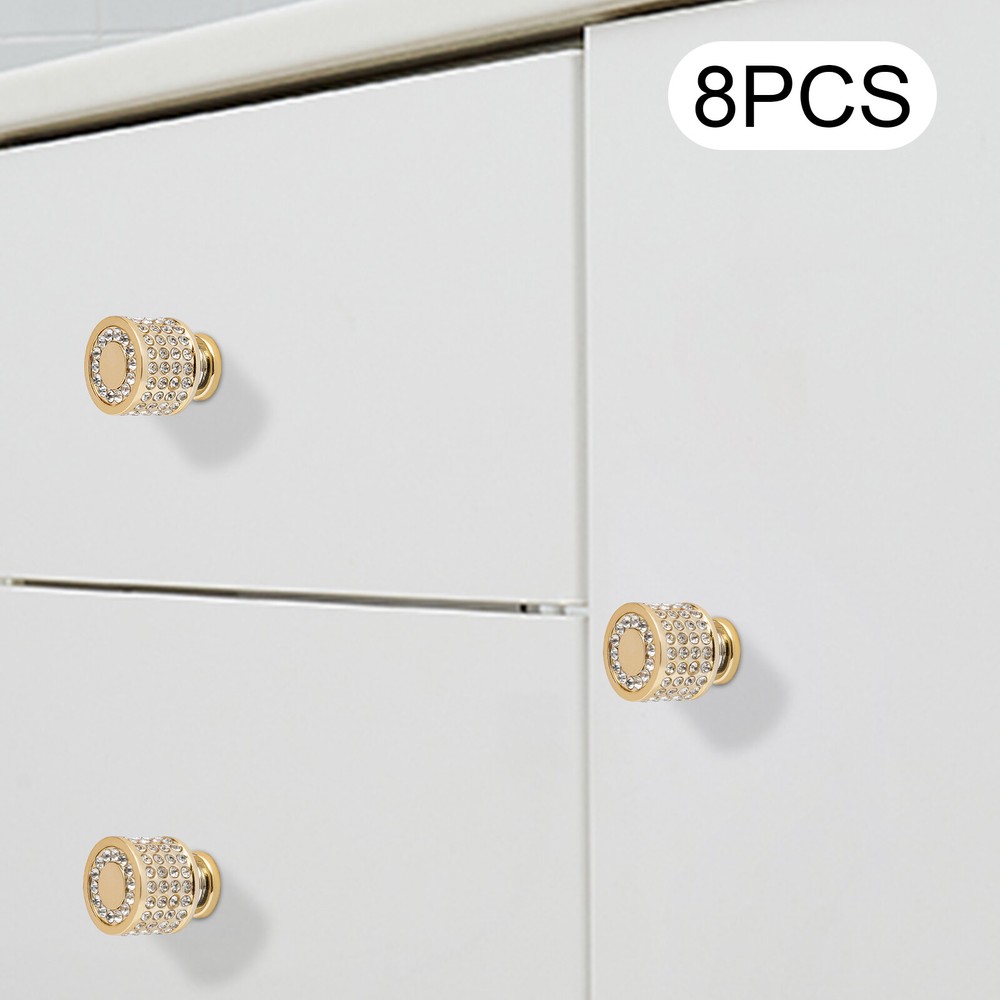 Crystal Brass Door Knobs with Clear Diamond Design for Cabinet Drawers and Furniture