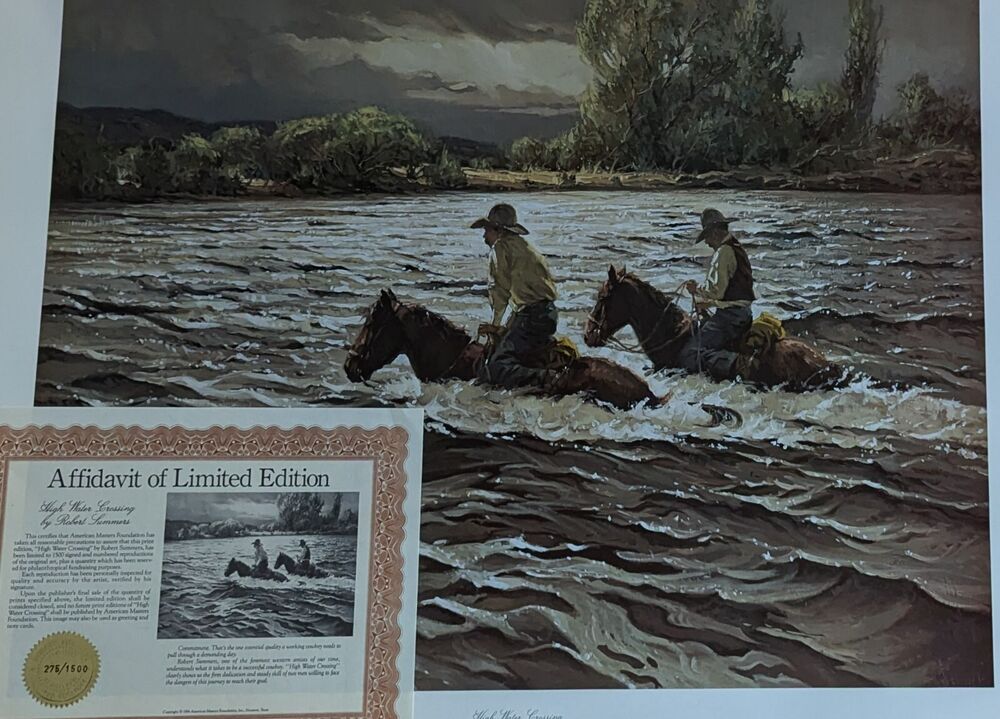 Robert Summers Cowboy High Water Cross 31x21 Sign Ltd Ed COA Western Horse Print