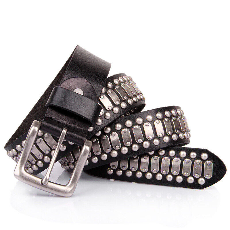 Real Leather Punk Rock Biker Belt with Heavy Metal Rivet Studs