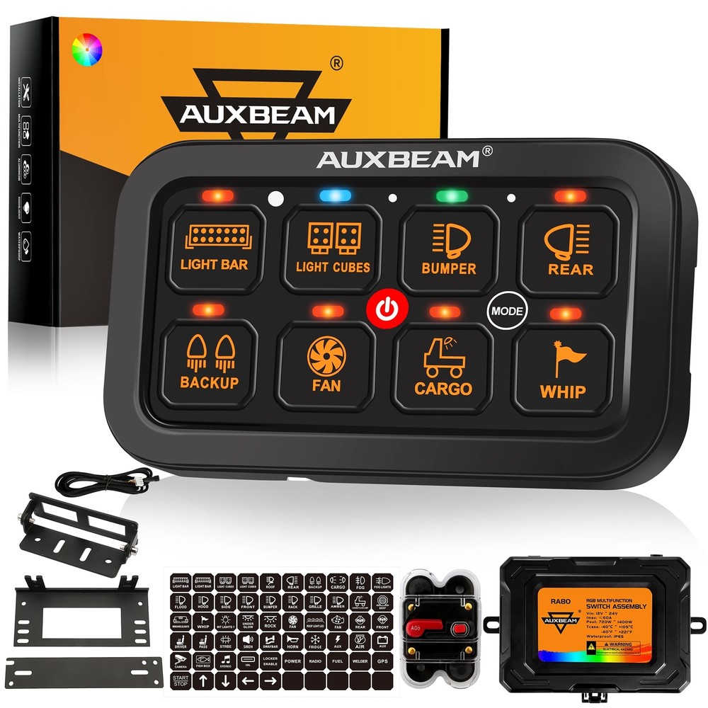 AUXBEAM RGB 8 Gang Switch Panel LED Light ON/OFF Relay System Can-Am Maverick X3