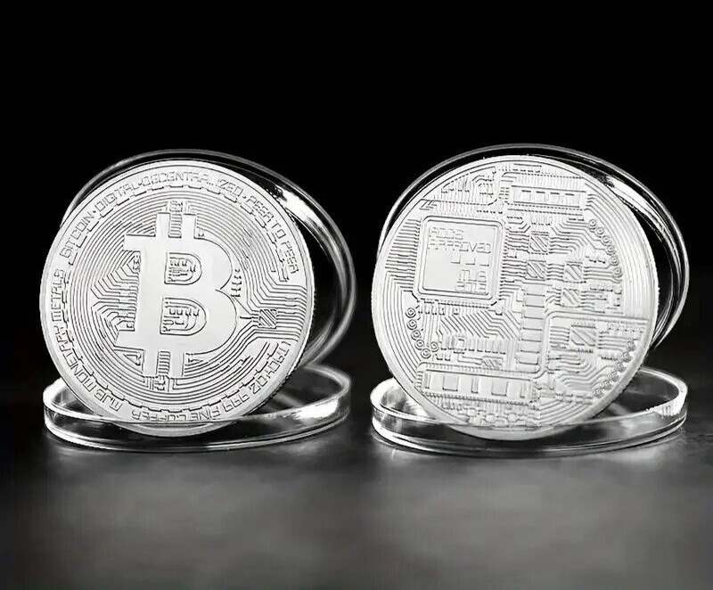 2 Piece Bitcoin Silver Plated Physical Bitcoin BTC Cryptocurrency Collectible-image