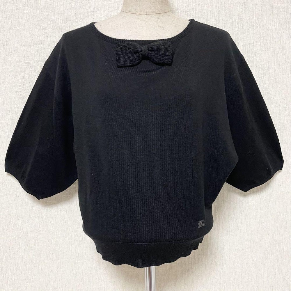 Burberry Ribbon Wool Knit Dolman Sleeve Top Black Size 38 M New