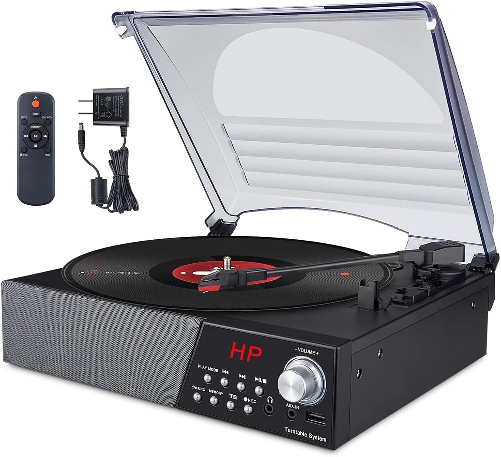 Record Player, 3 Speed Turntable Vinyl Player with Bluetooth Black