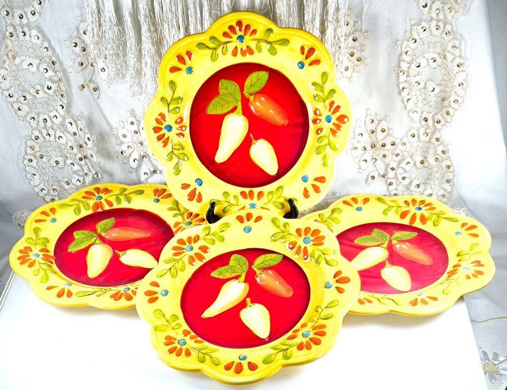 Pier 1  Imports  FLORES Hand Painted Earthenware Set of 4 Salad Plates 8.5
