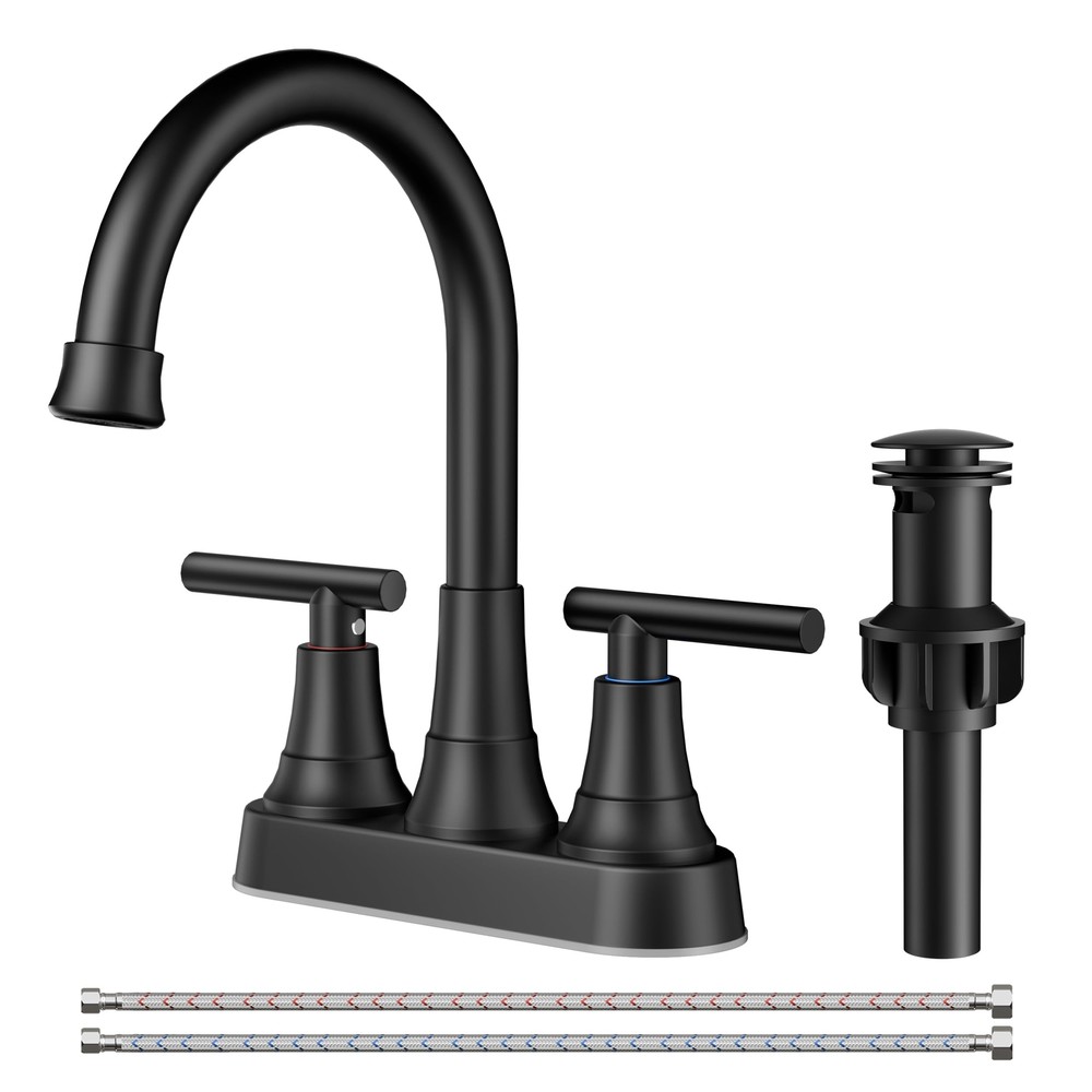 Matte Black 2-Handle Bathroom Faucet with 360° Swivel Spout and Pop-Up Drain