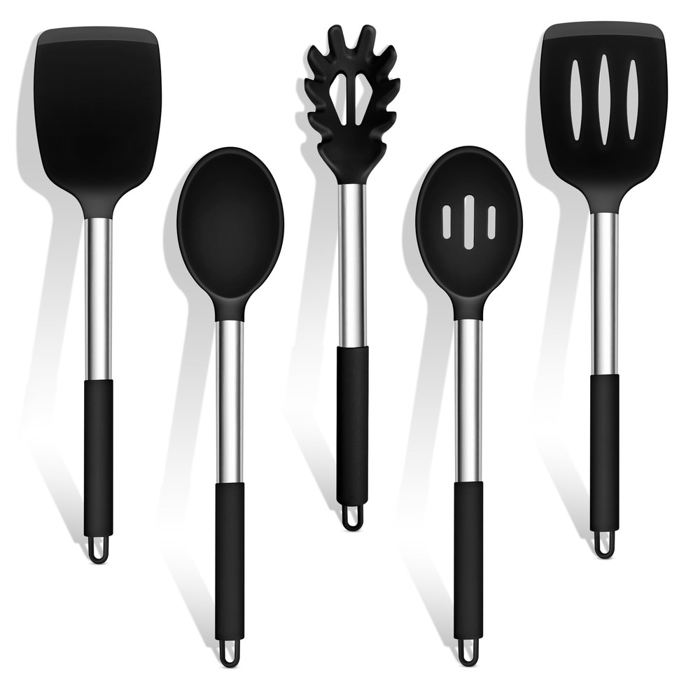 Cooking Utensils Set, 5 PCS Silicone Kitchen Utensils with Stainless Steel Ha...