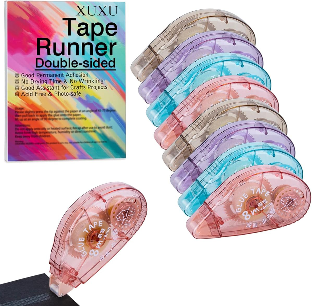XUXU 8 Pack Double Sided Tape Roller, Scrapbooking Tape, Permanent Adhesive Dots