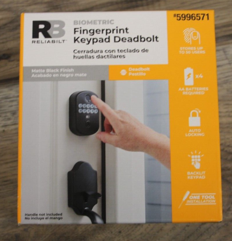 Reliabilt Smart Fingerprint Deadbolt Lock with Backlit Keypad & 2 Keys in Matte Black  