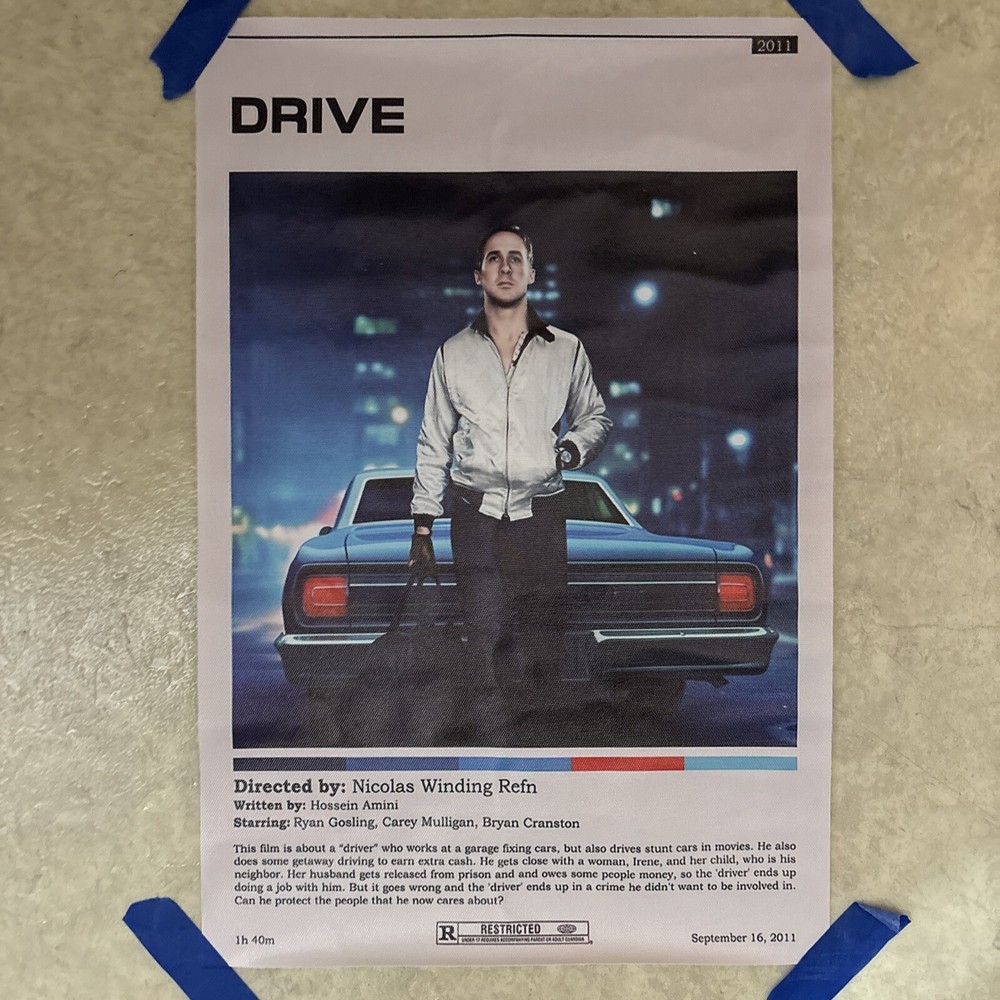 Drive - Ryan Gosling - 2011 ✅ Movie Poster Canvas Wall Art Man Cave ✅ 12x18 inch