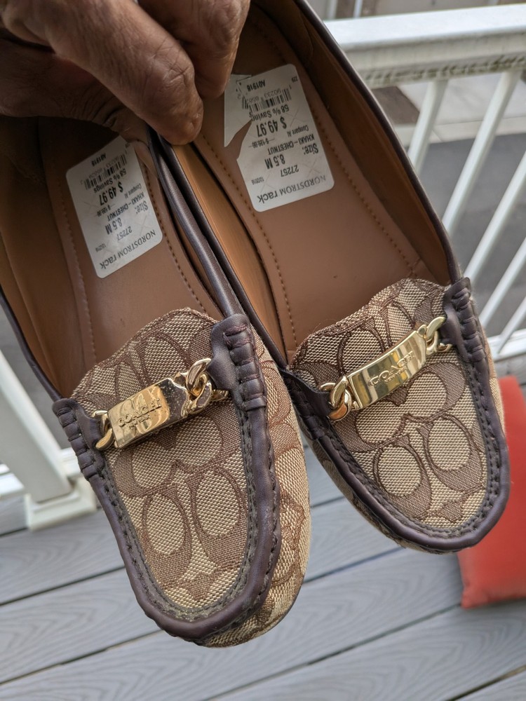 Coach Signature Khaki & Chestnut Olympia Loafers in Size 8.5M