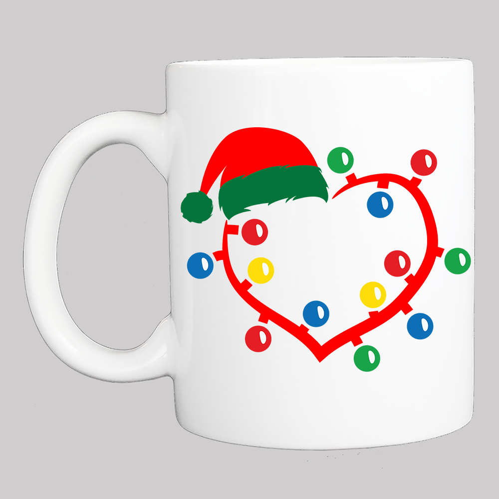 Custom Santa Heart Hat Christmas Mug with Lights & Personal Text-image