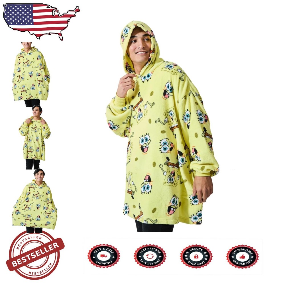 Vibrant SpongeBob SquarePants All-Over Print Yellow Hoodie Blanket - Unisex