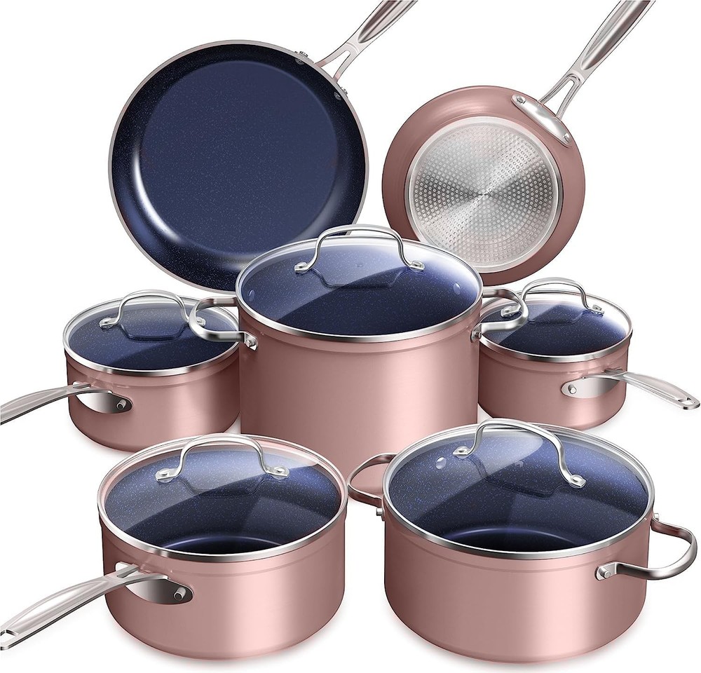 Nuwave Healthy Duralon Blue Ceramic Nonstick Cookware Set Diamond Infused Scrat