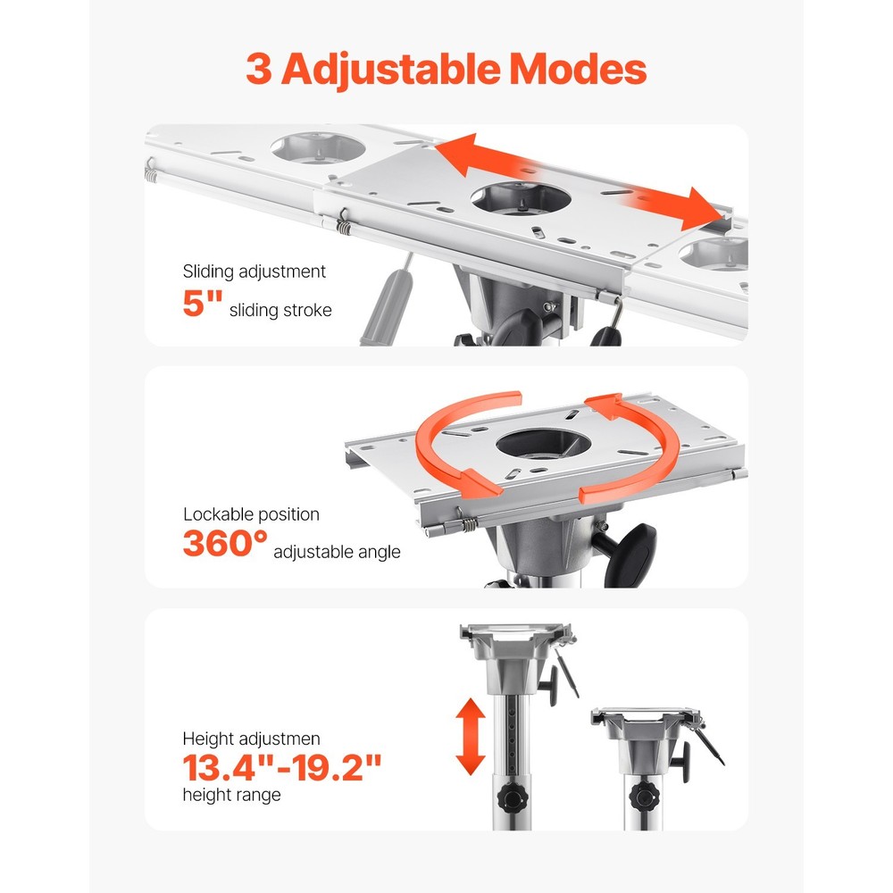 Adjustable Boat Seat Pedestal Mount 13.39-19.2 Inches with Slide