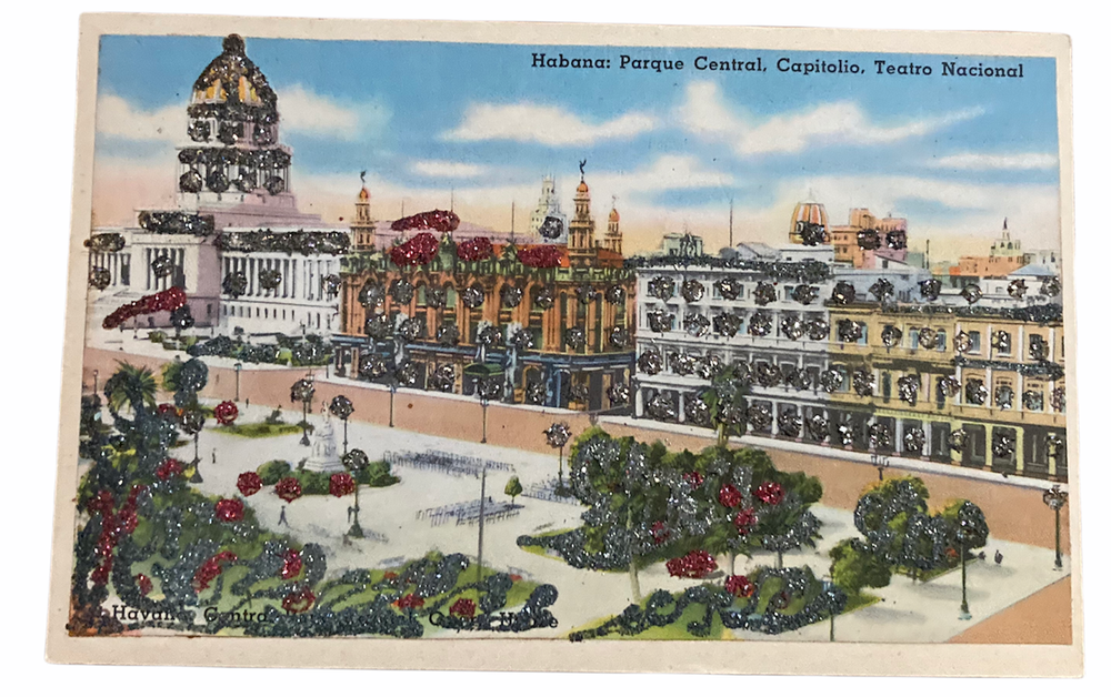 Hand Crafted Vintage Linen Havana Central Park Capitol Opera House Cuba Postcard