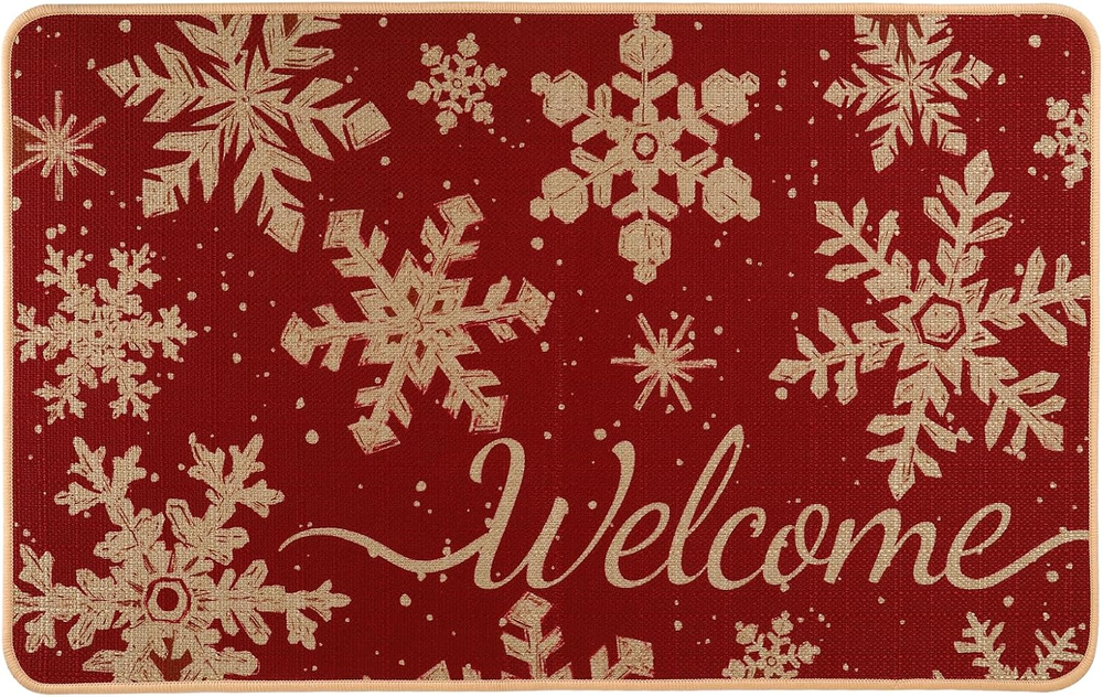 Winter Snowflakes Door Mat, Christmas Welcome Doormat Seasonal Holiday Front Flo