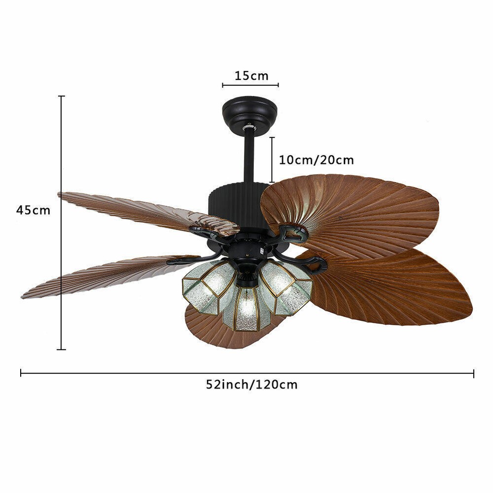 52-Inch Tropical Palm Leaf Ceiling Fan with 5 Blades, Remote Control, and Integrated LED Light  