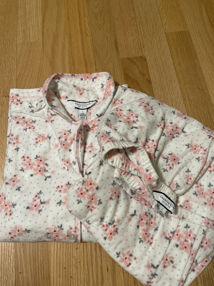 Charter Club Women's Cotton Capri Pajama Set Pink and White Floral Size Large