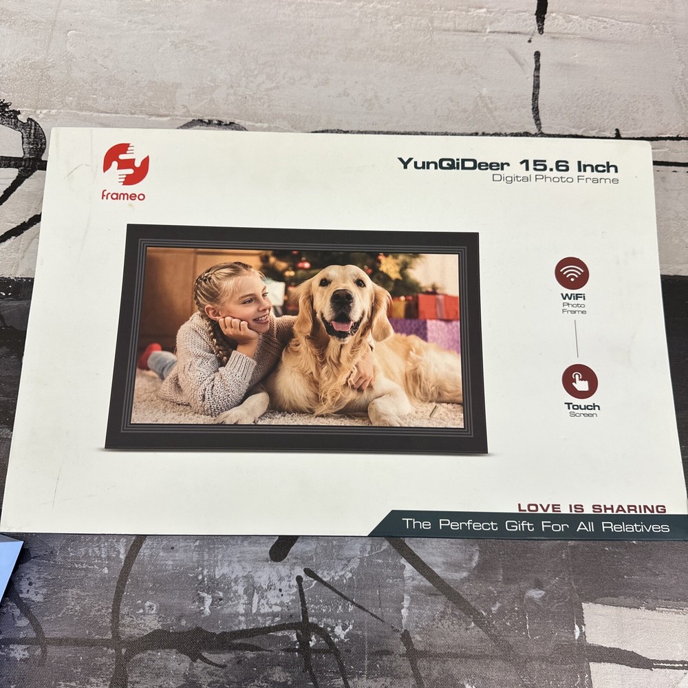 YunQiDeer FRAMEO Digital Photo Frame 15.6 inch IPS Touch Screen Black Open