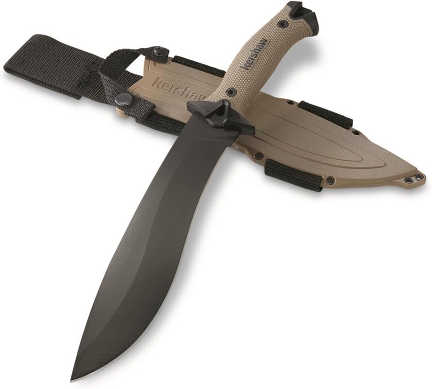 Kershaw Camp 10 - Tan Machete, Fixed Blade Knife, Outdoor and Survival Tool
