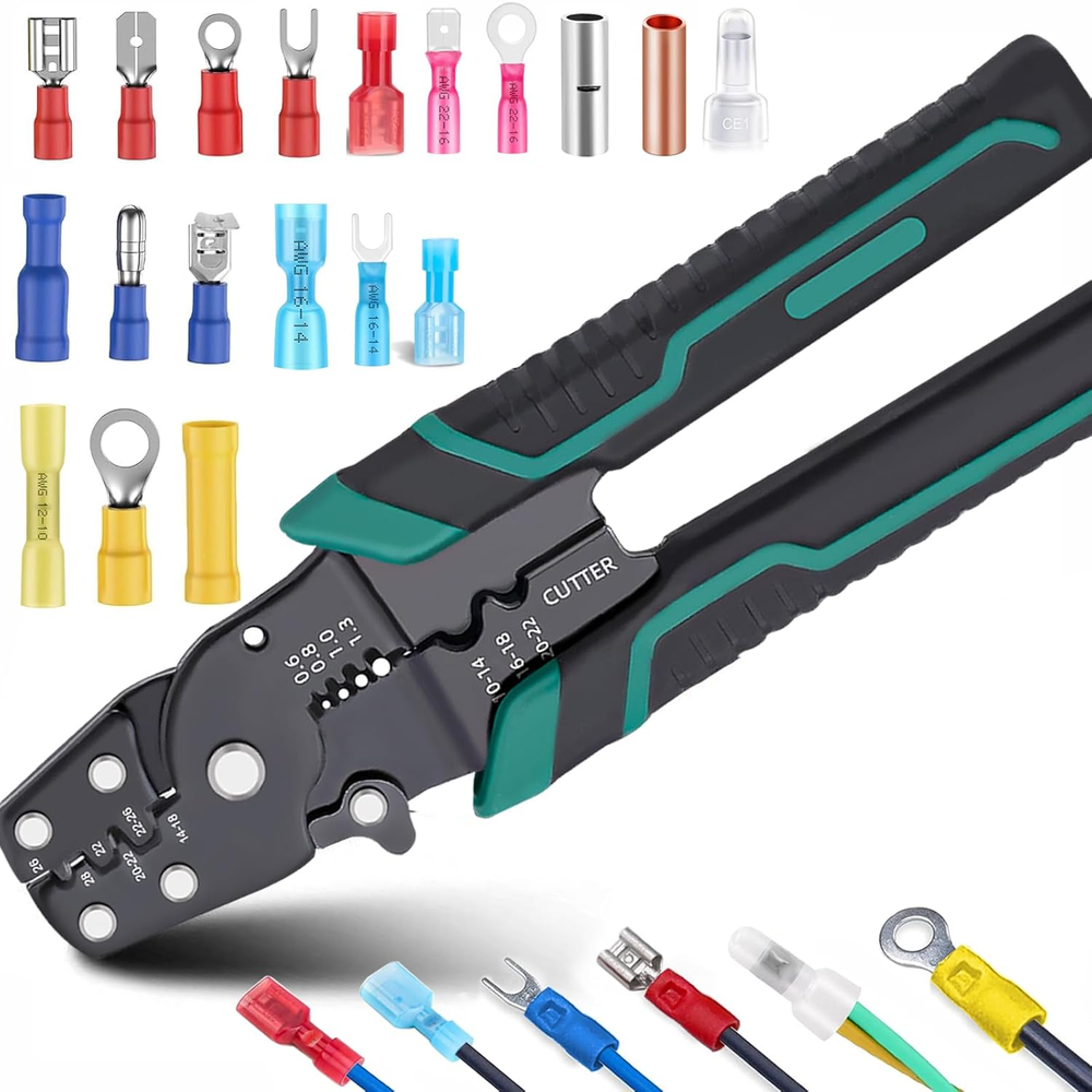 Professional Wire Crimper Tool - Stripper, Cutter for Insulated & Bare Wires