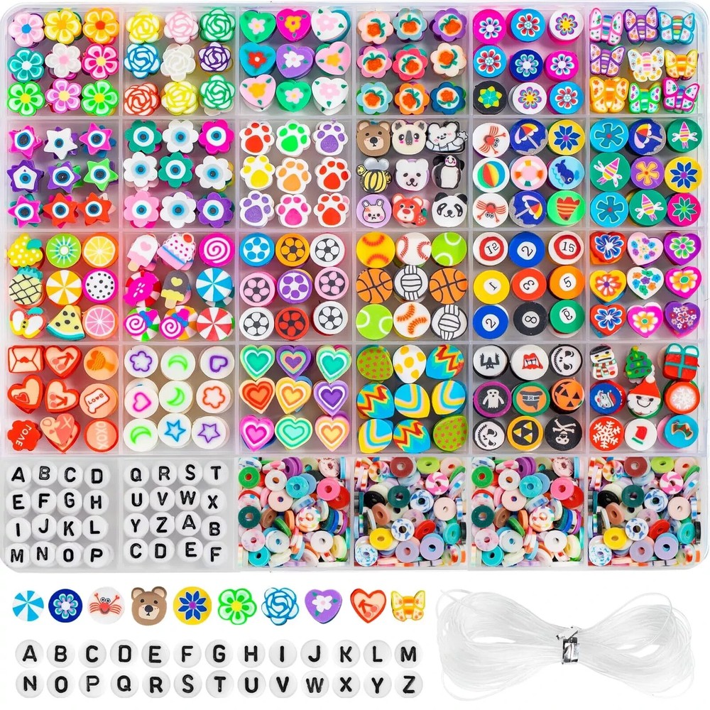 1000Pcs Polymer Clay Beads Bracelets Making kit, 24 Style Cute Fun Beads Frie...