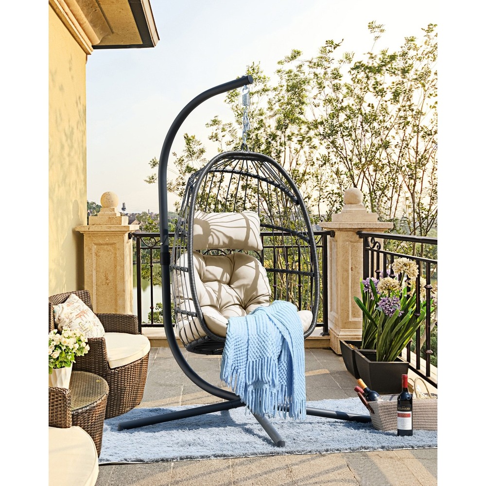 Hanging Swing Chair with Sturdy Metal Stand for Indoor or Outdoor Use
