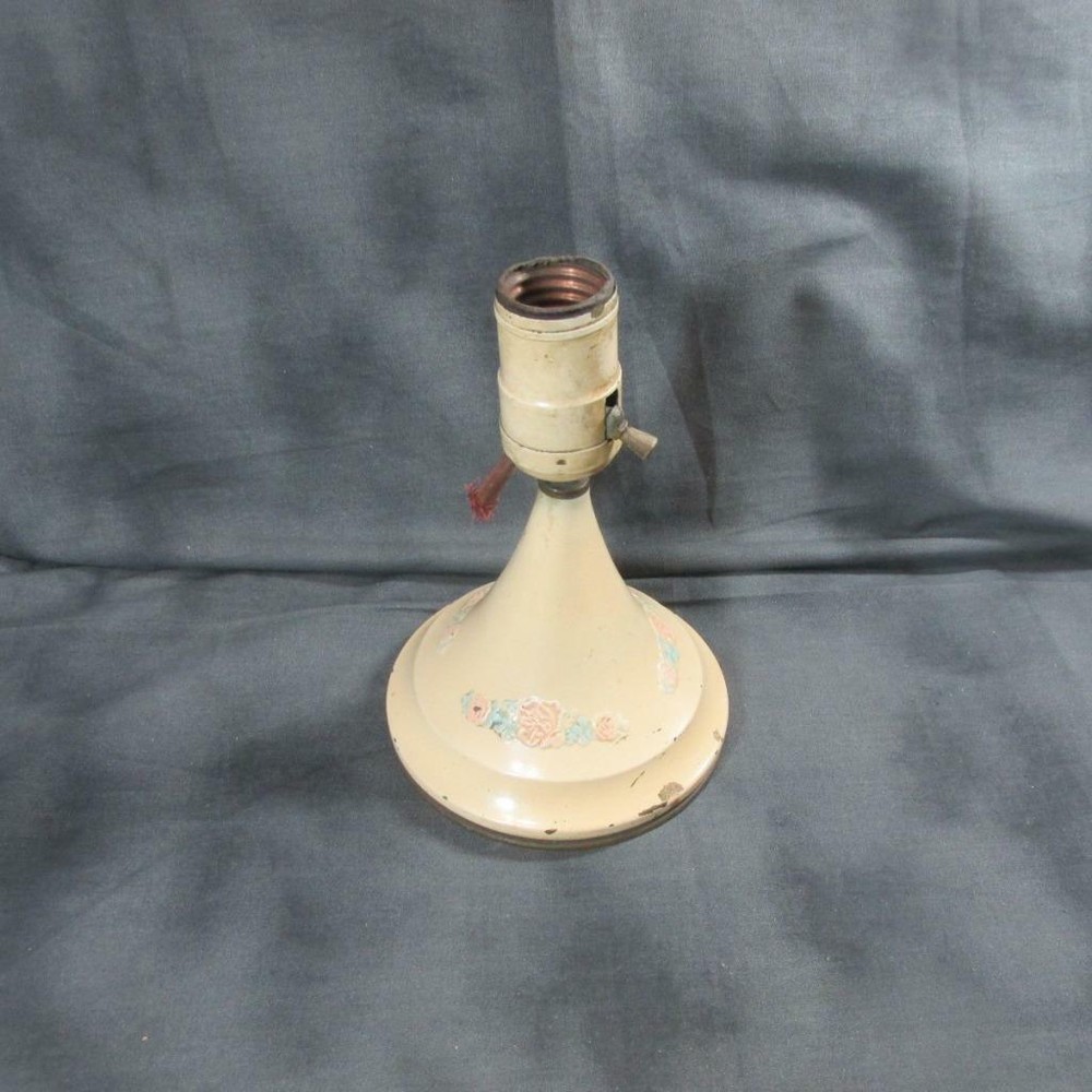 Vintage 1930's Cream with Blue/Pink Flowers Metal Flush Mounted Light Fixture